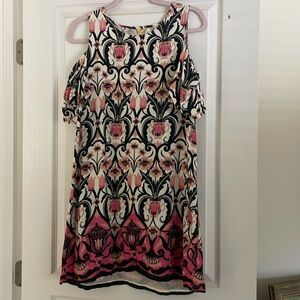 Peep flutter sleeve floral dress